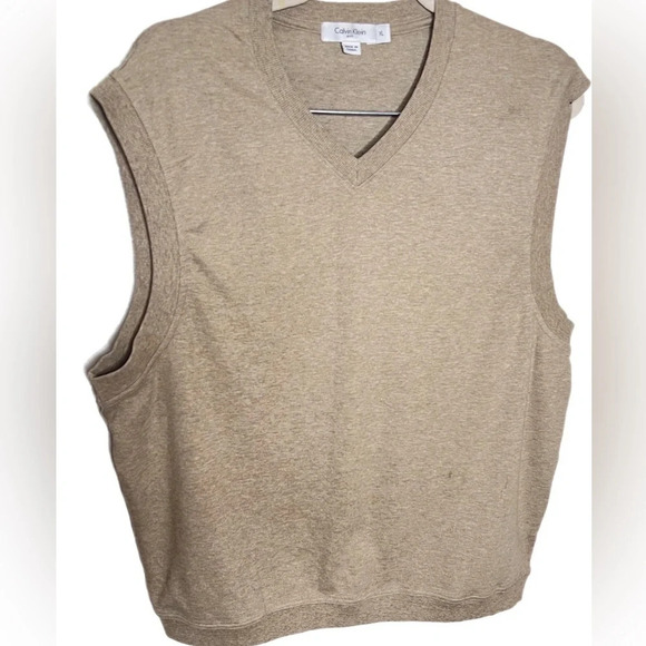 Calvin Klein Golf Vest Mens XL Pullover Sleeveless Soft Cotton V-Neck Tan NWOT - Picture 3 of 7